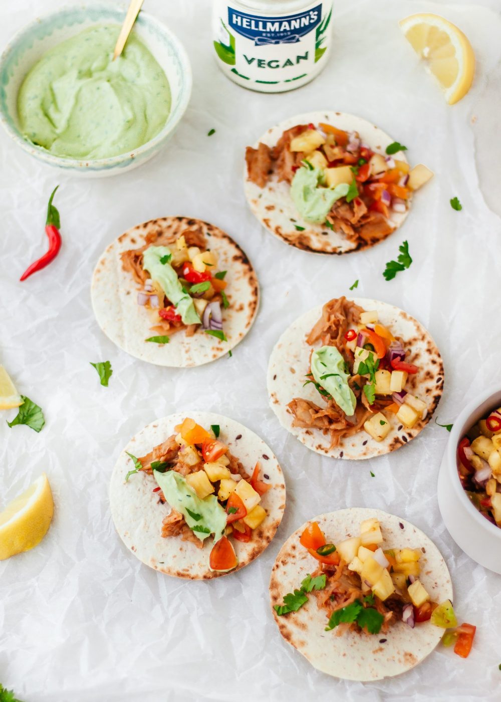 Bbq pulled “chicken” taco met ananas