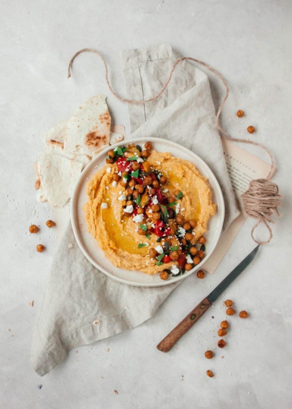 Hummus van geroosterde butternut en gegrilde paprika