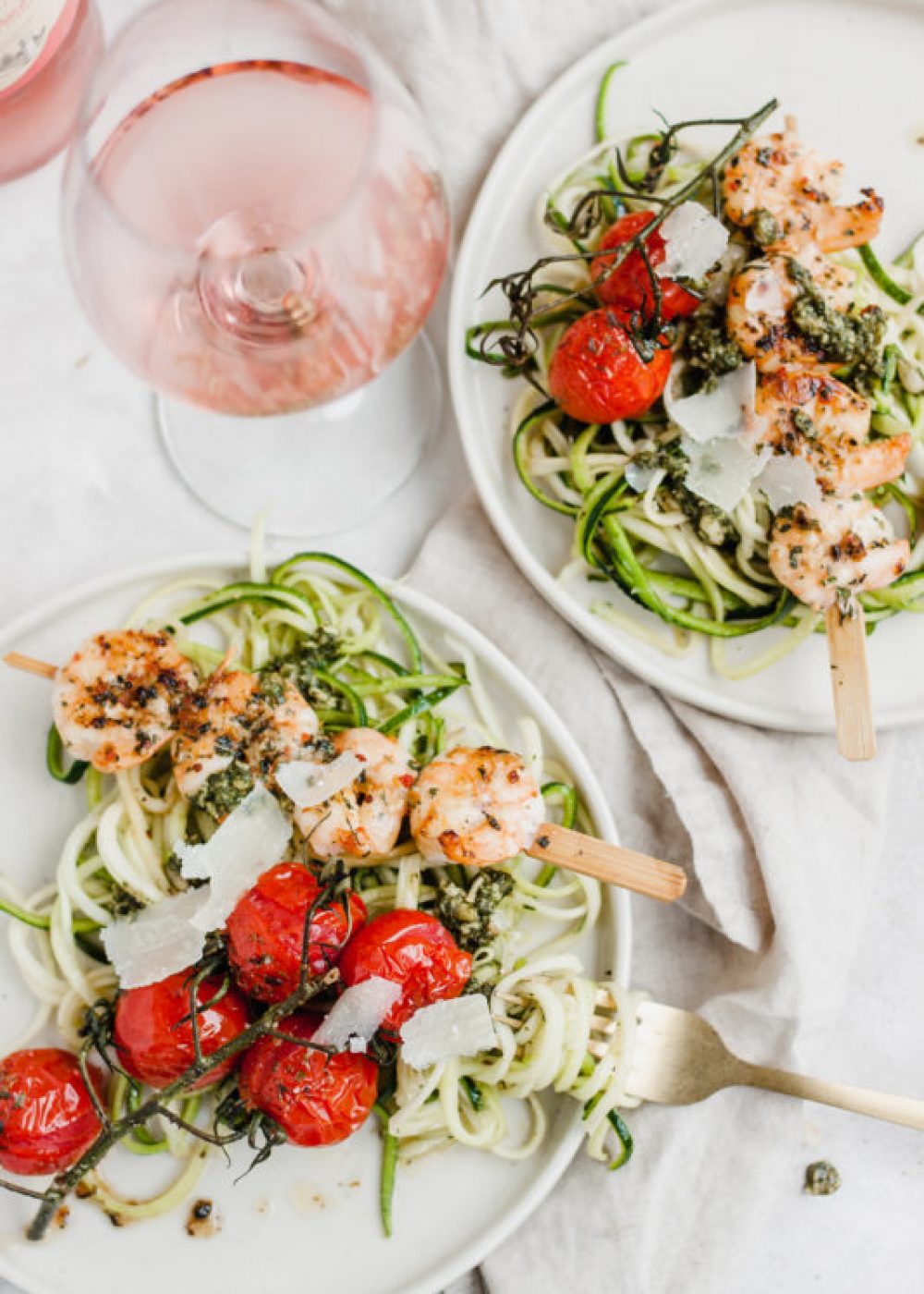 Courgetti met tomaat en scampi’s